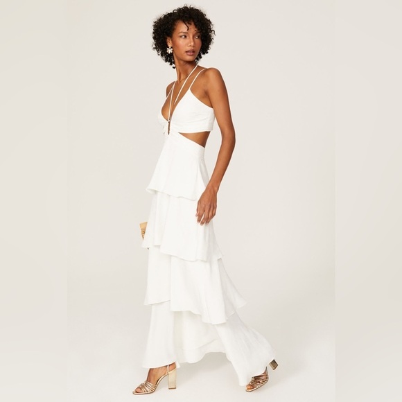 NEW w/TAGS REVOLVE LINE & DOT White Sonia Tiered Maxi Dress Size Large - Picture 6 of 13